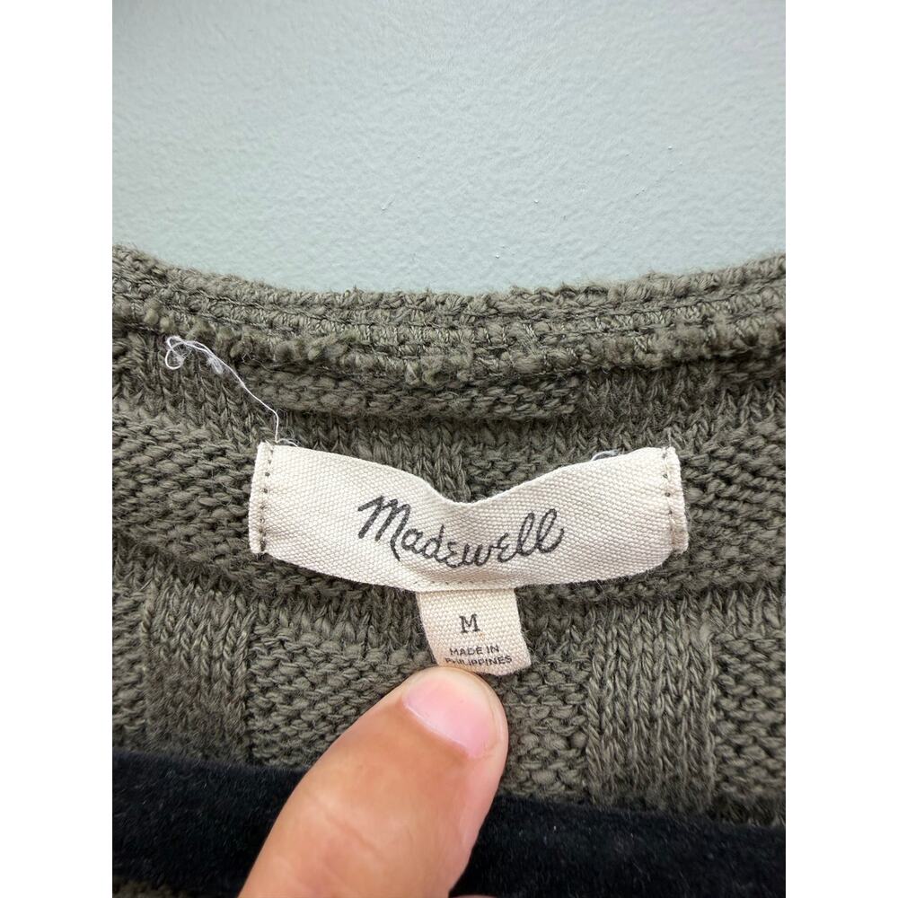 Madewell Basketweave Sweater Vest M Olive Cropped Button Front Knit NN249 - Picture 3 of 6